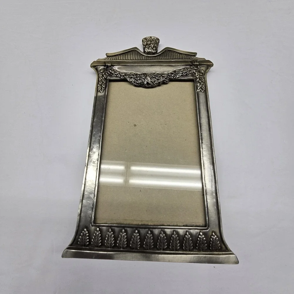 Vintage 90s Metal Easel Picture Frame Ornate Floral Border 5